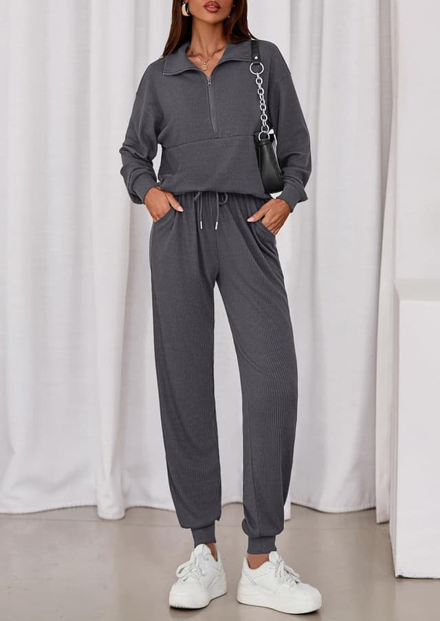 Thumbnail 6 de PRETTYGARDEN Women’s Fall 2-Piece Lounge Set (Half-Zip Sweatshirt & Drawstring Joggers)