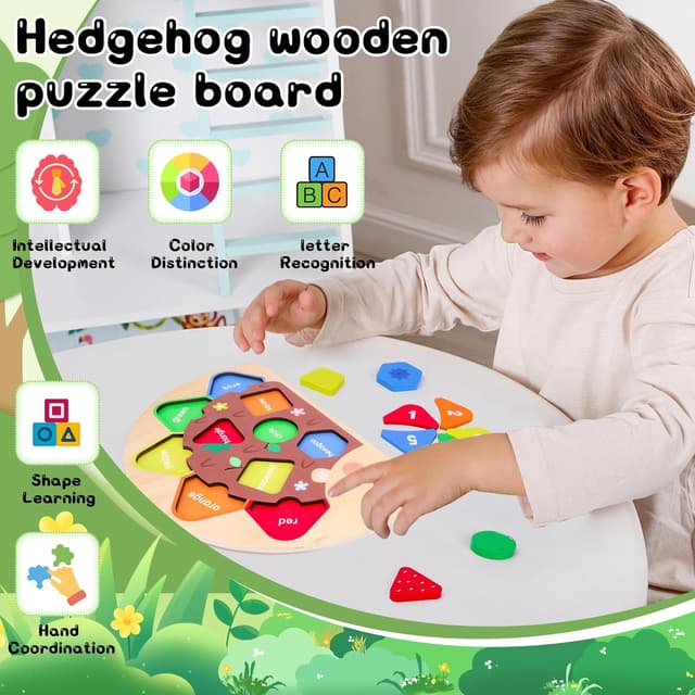 Detalle de Montessori wooden toddler puzzles & colour sorting peg board toy (1–2/1–3 year old)