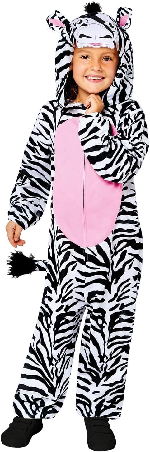 Detalle 2 de (PKT) Child Zebra All In One Kostüm (8–10 Jahre) – Einteiler/Overall im Zebra-Look