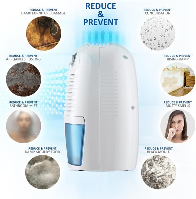 Detalle de NETTA Mini Air Dehumidifier (Blue) – 500ml portable damp & mould dehumidifier for small rooms