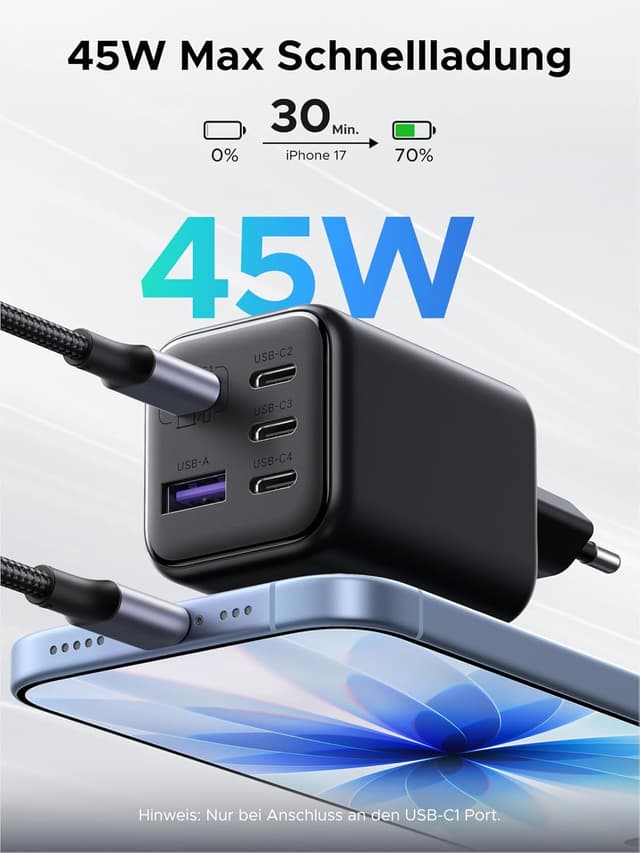 Detalle 2 de UGREEN 45W USB C Ladegerät 5-Port GaN