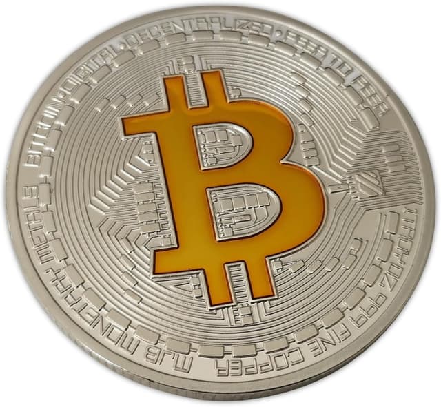 Detalle de Eillwin New Bitcoin detailed silver colour collectible coin (40mm, approx. 28g)
