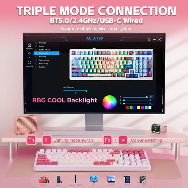 Thumbnail 2 de Aula F99 Pink Mechanical Keyboard