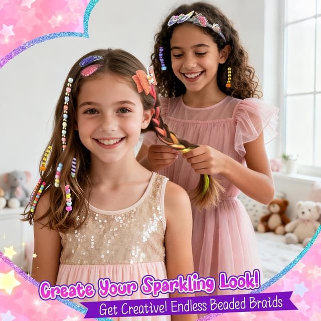 Detalle de Fozcmisw Geschenk Mädchen Set mit Haarflechtmaschine, Haarperlen & Einhorn-Haaraccessoires (ab ca. 5 Jahren)