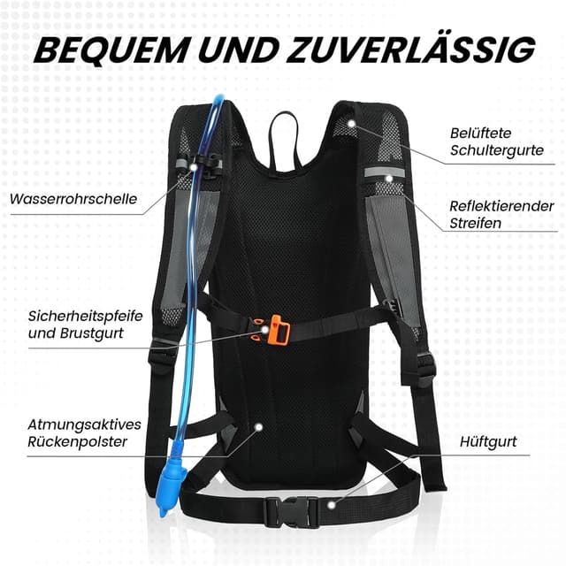 Detalle de Nepest 6L Fahrradrucksack mit 2L Trinkblase – MTB & Outdoor-Begleiter (Grau)
