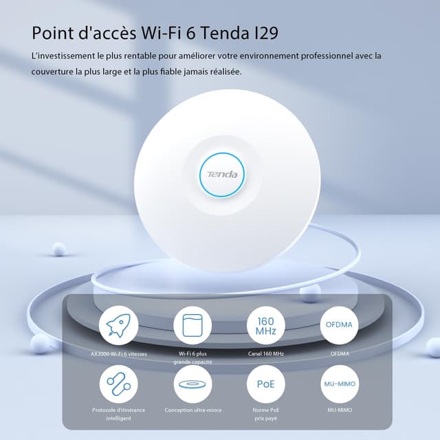 Detalle de Tenda I29 Point d’accès WiFi 6 AX3000 double bande Gigabit avec PoE/PoE+ et itinérance WLAN