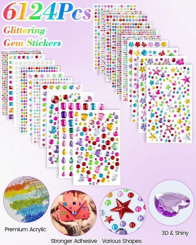 Thumbnail 4 de 6124Pcs Gem Stickers Self-Adhesive Gems 🎨