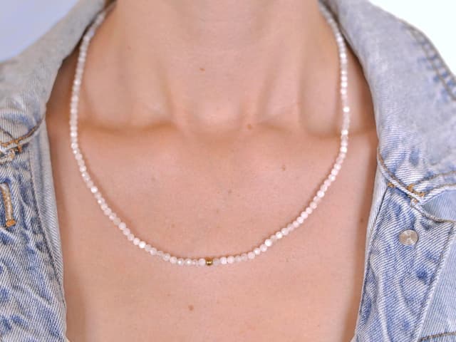 Detalle de BERGERLIN Naturstein Perlen Halskette mit Verschluss & 925 Sterling Silberperle (oder vergoldet) inkl. Echtheitszertifikat