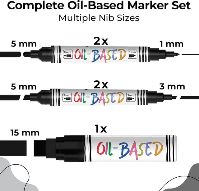 Detalle de Chalkola 5 Oil Black Paint Pen (4 Dual Tip, 15mm Jumbo) – waterproof permanent oil paint markers