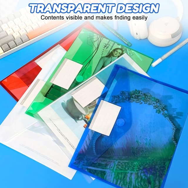 Detalle de A4 Plastic Wallets 20 Pack (5 Assorted Colours) waterproof document folders with Velcro