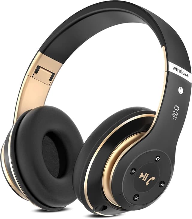 Detalle de Rebocico Bluetooth over-ear headphones (Black & Gold) with 6 EQ modes, 65 hours playtime and built-in mic
