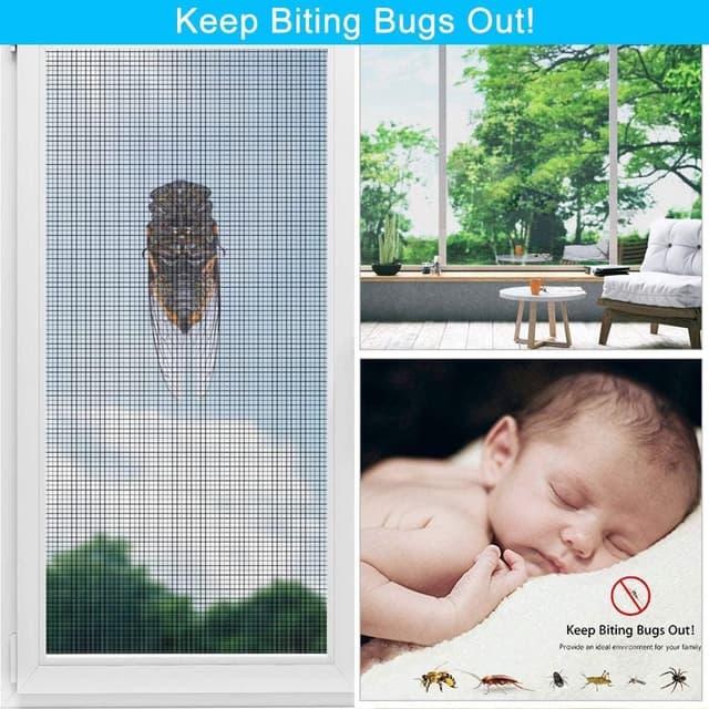 Detalle 2 de BUZIFU Fliegengitter Meterware (Fiberglas), 120 x 250 cm, Schwarz mit Fensterputzbürste – Insektenschutz für Fenster und Türen