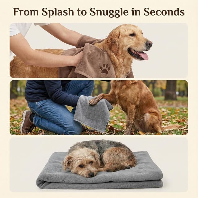 Detalle de 2-Pack Microfibre Dog Towels (39.5x20in) – Super Absorbent, Quick-Dry Pet Bath Towels
