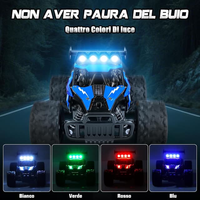 Detalle 2 de Joellfuner Monster Truck radiocomandato 2,4 GHz 1:16 con luci LED a quattro colori (blu)
