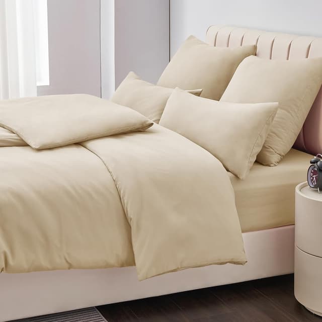 Detalle de Aisbo Bettwäsche 135x200 4-teilig Khaki aus Mikrofaser (mit Reißverschluss, ÖKO-TEX)