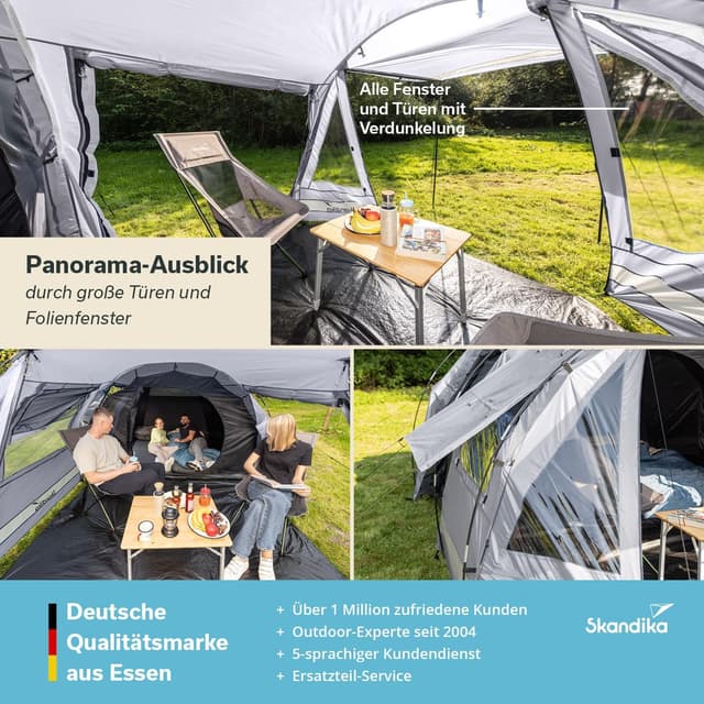 Detalle de Skandika Kambo Tunnelzelt für 4 Personen – Großraum-Familienzelt mit dunkler Schlafkabine