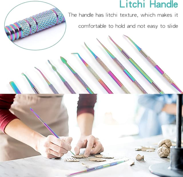 Detalle 2 de Coolty 10PCS Clay Wax Carver Tools double-ended stainless steel kit with carry case