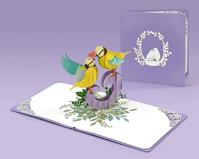 Detalle de CUT POPUP.COM CUTPOPUP Finkenpaar 3D-Jahrestagskarte „Liebe“ – Popup-Karte für Hochzeitstag & Geburtstag