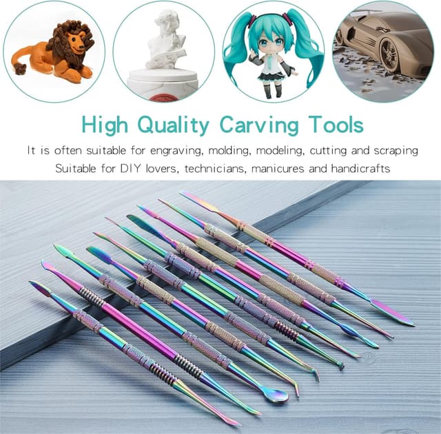 Detalle 2 de Coolty 10PCS Clay Wax Carver Tools double-ended stainless steel kit with carry case