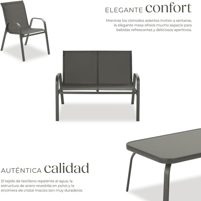 Thumbnail 2 de tectake Conjunto Jardin Exterior 4 Personas Antracita