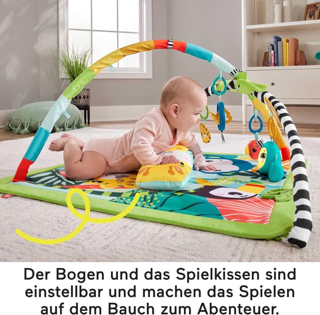 Detalle de Fisher-Price 3-in-1 Rainforest Spieldecke (HJW08) – Baby-Gym, Spielmatte & sensorisches Spiel
