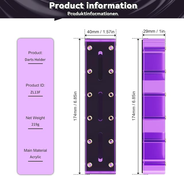 Detalle de CyeeLife Présentoir de fléchettes en acrylique pour 12 fléchettes (violet)