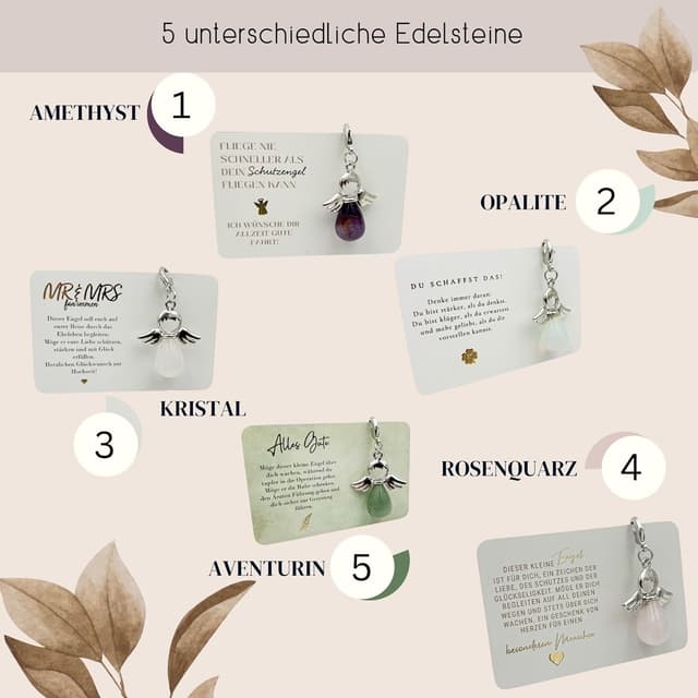 Detalle 2 de Milaboo Schutzengel Schlüsselanhänger mit Edelstein und Karte – handgefertigt in Geschenkverpackung