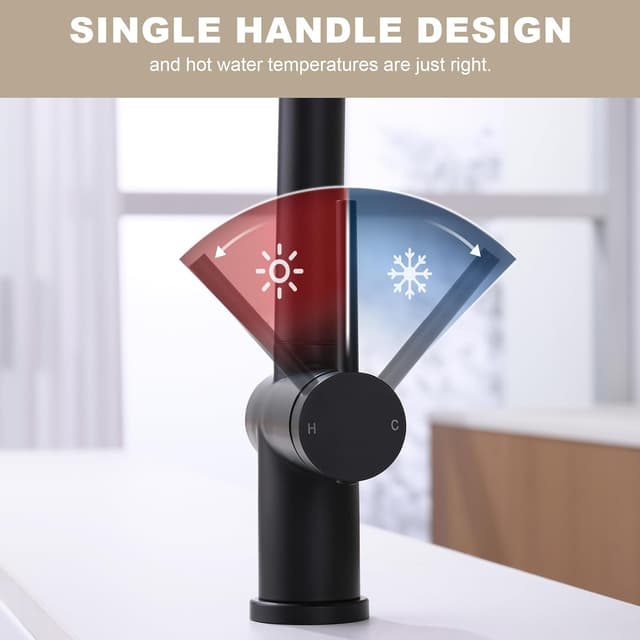 Thumbnail 6 de YardMonet Küchenarmatur Schwarz mit ausziehbarer Brause und 360° Schwenkauslauf