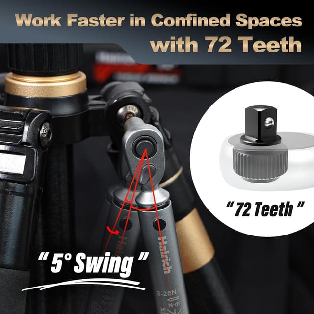 Detalle de Hairich Drehmomentschlüssel Fahrrad 1/4 Zoll 3–25 Nm mit 72-Zahn-Umschaltknarre (±3%)