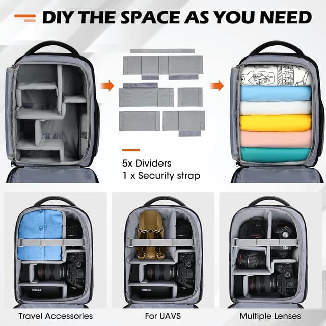 Detalle de RAINSMORE Professional Camera Backpack with raincover and 14-inch laptop compartment (Grey)