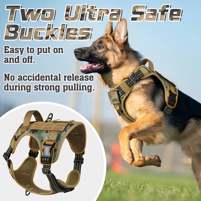 Thumbnail 6 de rabbitgoo Large Dog Tactical No-Pull Harness with Molle Panel (Brown Camo) – Adjustable, Reflective Control Handle, Size L