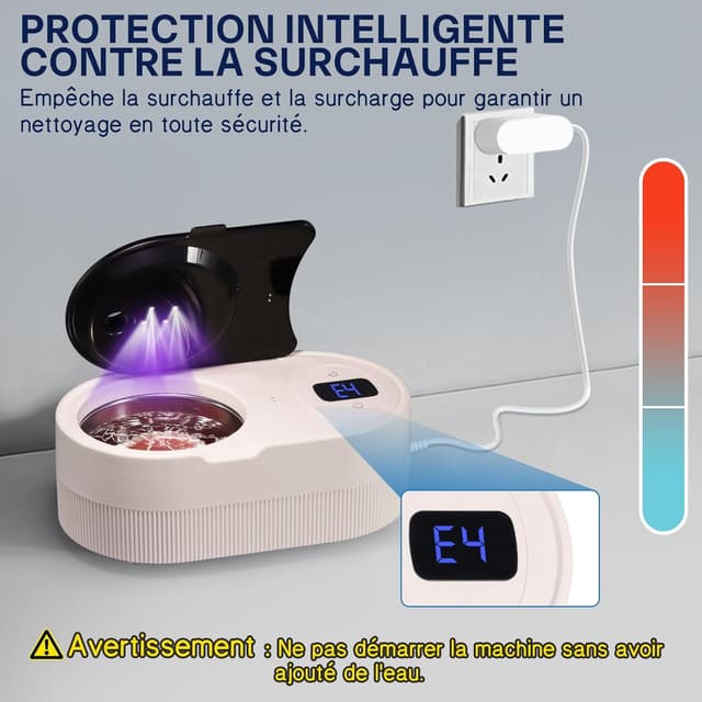 Detalle de Nettoyeur ultrasons 45 kHz avec bac 200 ml, 5 modes et lampes U-V 24 W pour prothèses et protections buccales