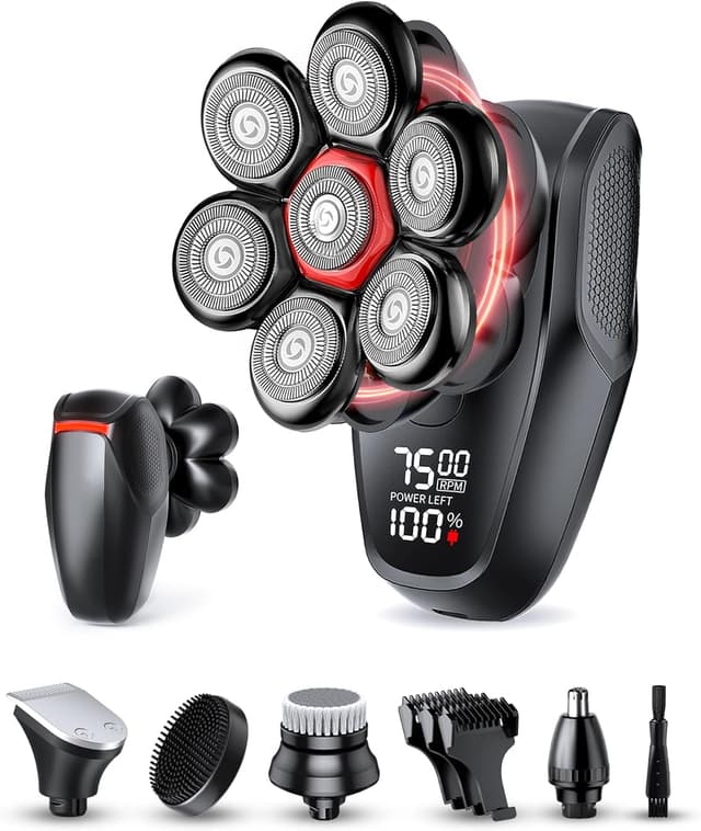 Detalle de MALEGEBAZ 5-in-1 7D Rotary Electric Head Shaver Kit for Bald Men (IPX8 Wet/Dry)