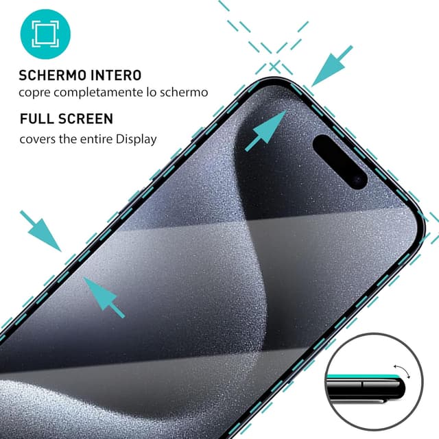 Detalle de smartect Vetro Temperato per iPhone 15 Pro (Full Screen, 2+2 pezzi) con cornice e protezioni fotocamera