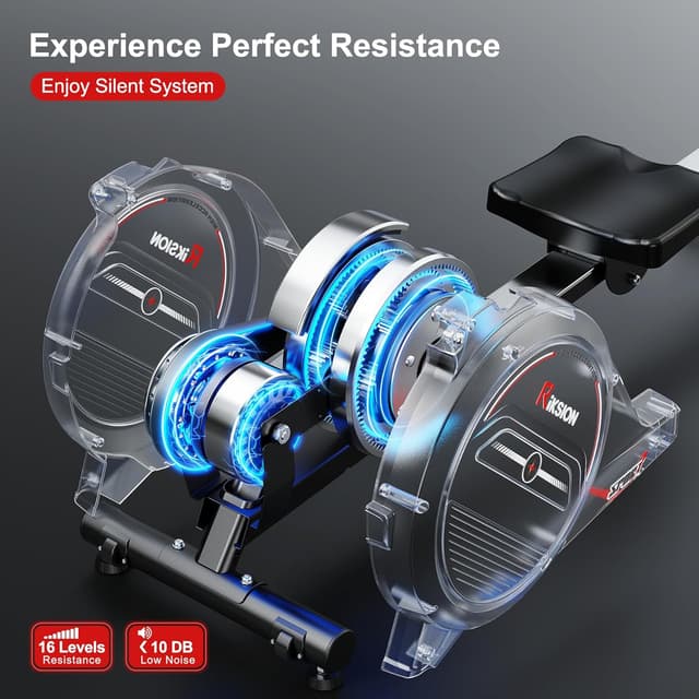 Detalle de RIKSION Magnetic Foldable Rowing Machine (LCD Monitor, 350LB Capacity) with KINOMAP compatibility