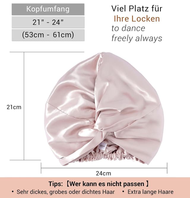 Detalle de LaCourse rutschfeste, verstellbare Seidenhaube (22 Momme, 100% Maulbeerseide, doppellagig) zum Schlafen – Rosa