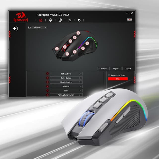 Thumbnail 6 de Redragon M612 PRO RGB Gaming Mouse (wired & wireless) with 8000 DPI, 11 programmable buttons
