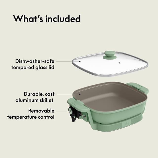 Detalle de Bella Make & Take Electric Skillet (Seaglass) — Fits-anywhere™ kit with adjustable heat and ceramic coating