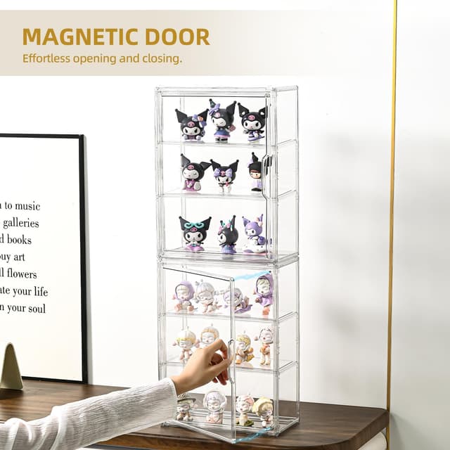 Detalle de 3-Tier Clear Display Case for Collectibles (2-Pack) with Magnetic Door and 2 Movable Plates