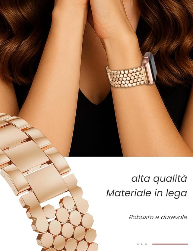 Detalle de Cinturino in metallo a nido d’ape per Apple Watch 38/40/41/42/44/45/46/49 mm – bracciale elegante donna (Ultra, SE e Serie 1-11)