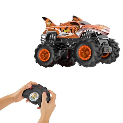 Detalle 2 de Hot Wheels HW Tiger Shark RC: Monster Truck teledirigido todoterreno 1:24 con mando y alcance de 30 m