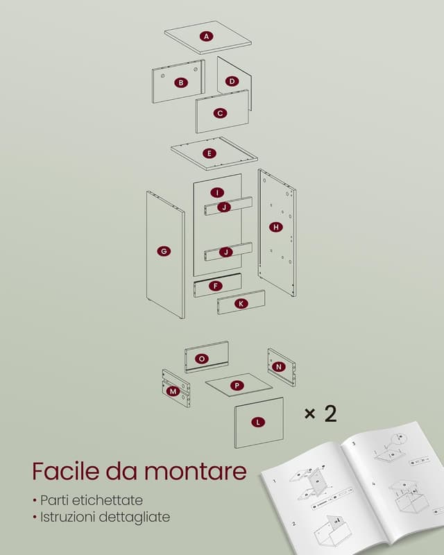 Thumbnail 6 de VASAGLE KAILYN LET656W01 comodino stretto moderno con 2 cassetti e scomparto