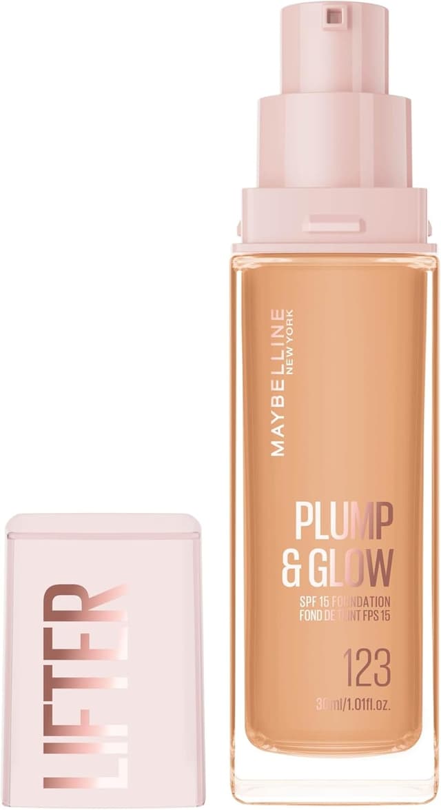 Detalle de Maybelline New York Lifter Plump and Glow Fondotinta illuminante tono 123, 30 ml