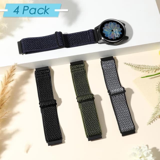 Detalle 2 de Relting 4-Pack 20mm Elastic Nylon Watch Bands with Quick Release Pins (Compatible with Garmin & Amazfit)