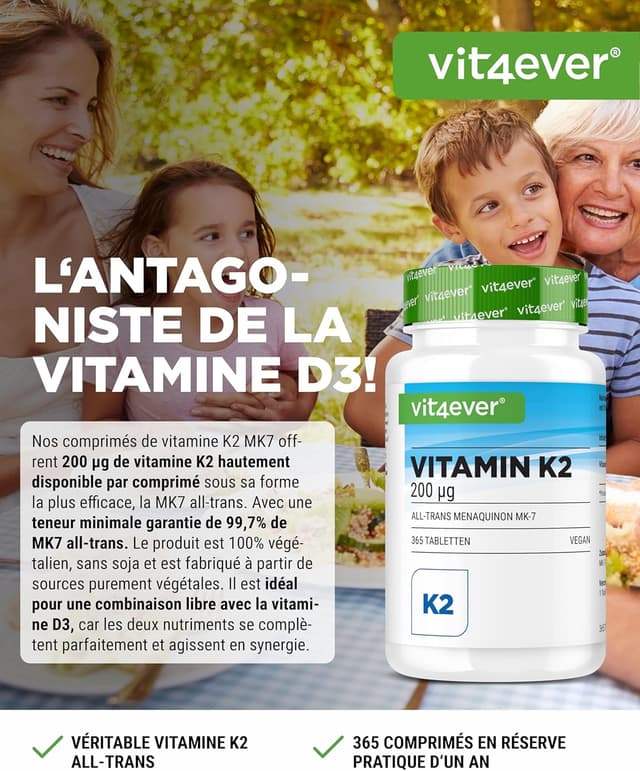 Thumbnail 1 de Vit4ever Vitamine K2 MK7-365 – 200 µg de vitamine K2 (MK-7) par comprimé, 365 comprimés, végane