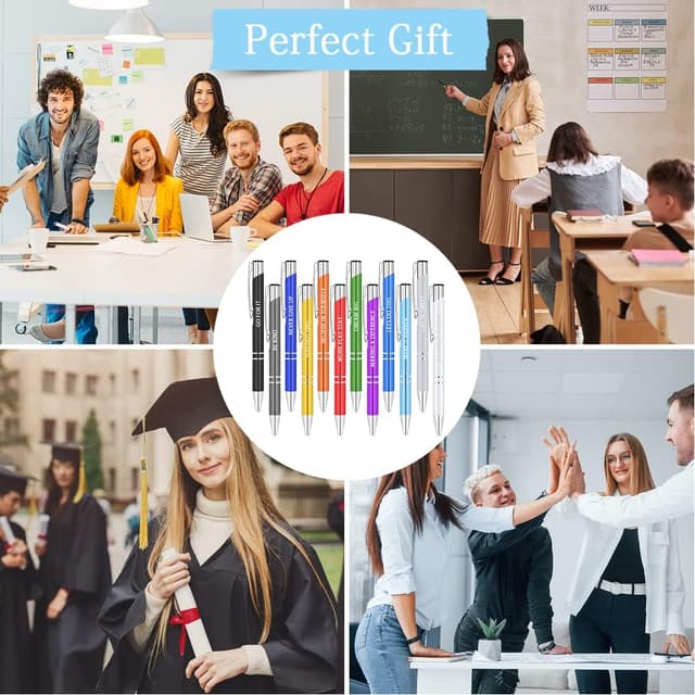 Detalle 2 de AUAUY Einziehbare Kugelschreiber-Set (12 Stück) mit Metallgehäuse, schwarzer Tinte, Klickmechanik