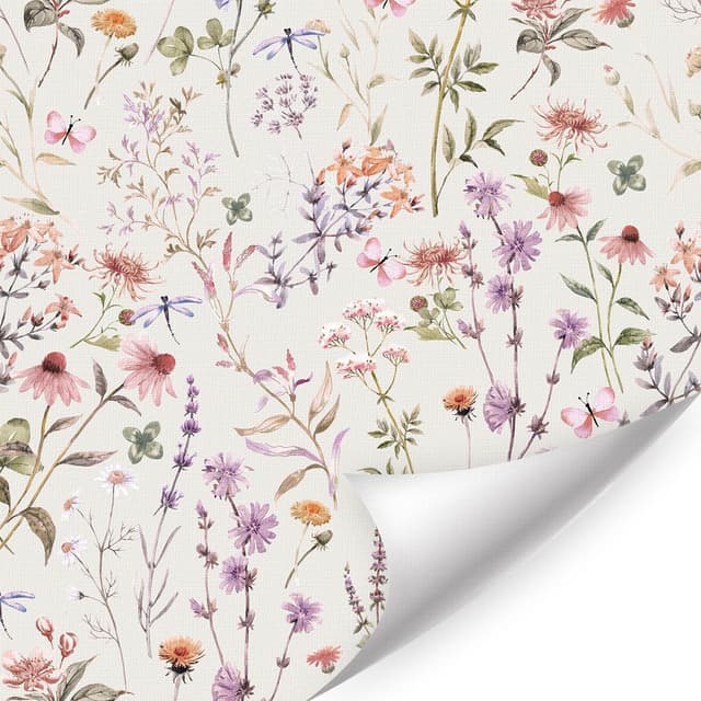 Detalle de ANHUIB Blumen Tapete selbstklebend (44 × 300 cm) – farbenfrohes Boho-Wanddesign als wasserfeste Möbelfolie