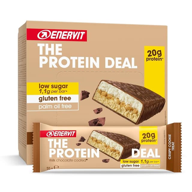 Detalle de Enervit The Protein Deal Crispy Cookie Treat – Proteinriegel mit Milchschokoladenüberzug (12 Riegel à 55 g)