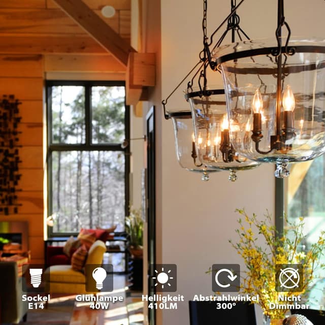 Detalle de LVWIT Vintage Glühbirne E14 Kerzenlampe 4 W (410 lm) – 2500 K, warmweiß, nicht dimmbar, 6er-Pack