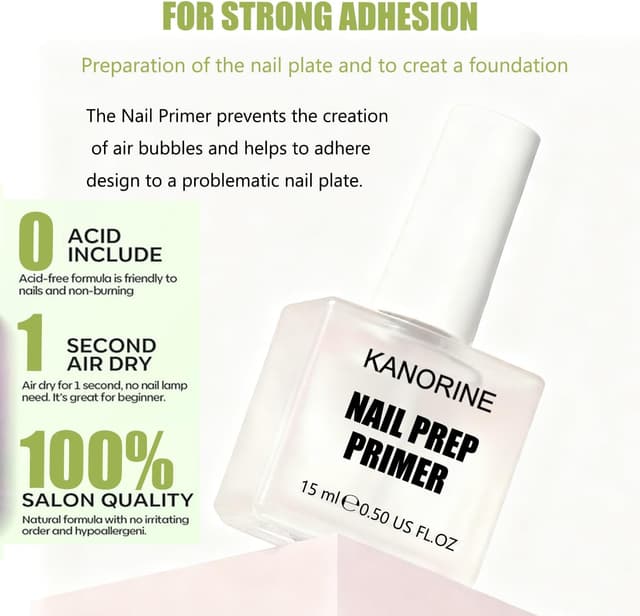 Detalle 2 de Kanorine Natural Nail Prep : set déshydratant sans acide + apprêt (primer) pour vernis semi-permanent, gel et acrylique